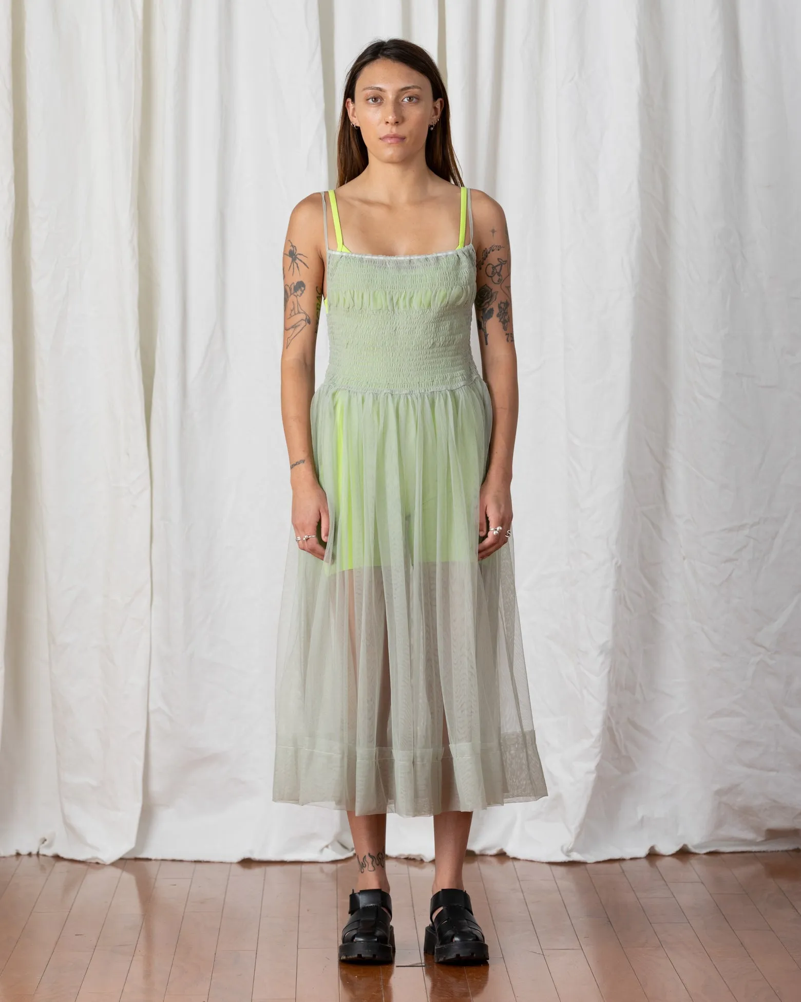 MESH BALLERINA DRESS - GREEN TEA