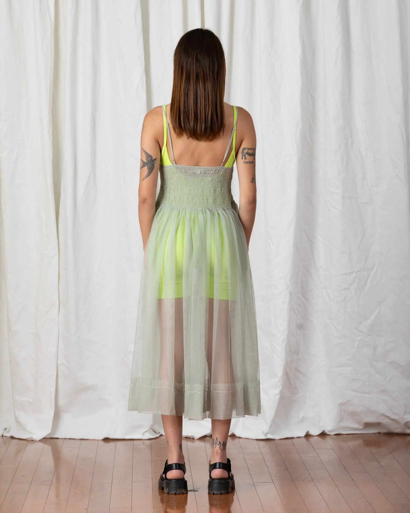 MESH BALLERINA DRESS - GREEN TEA