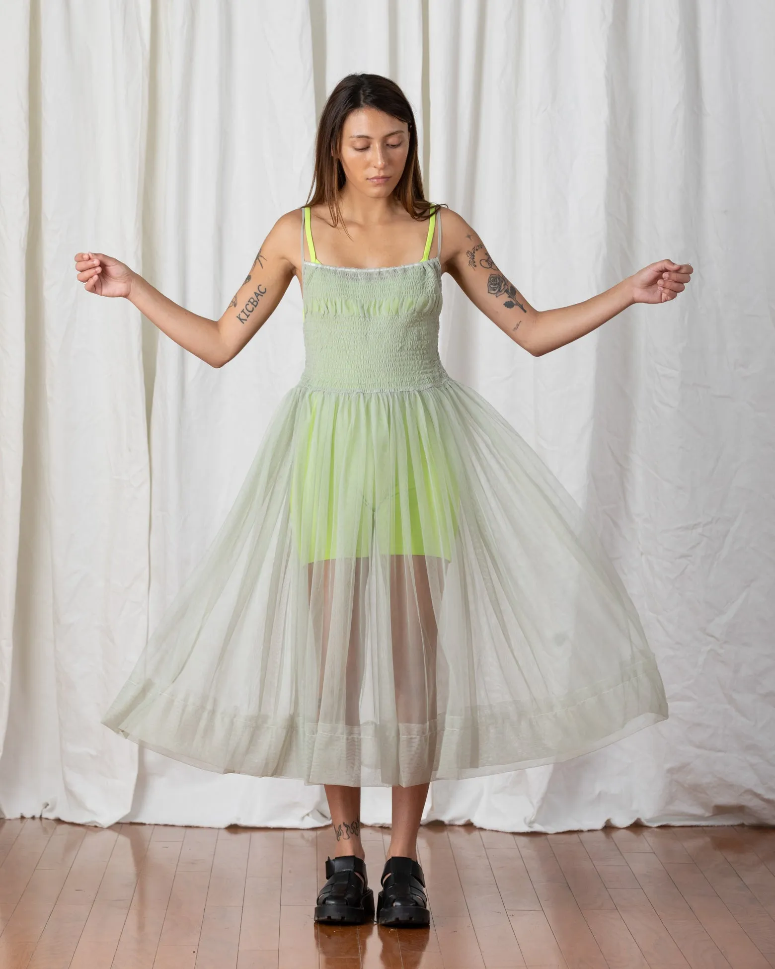 MESH BALLERINA DRESS - GREEN TEA