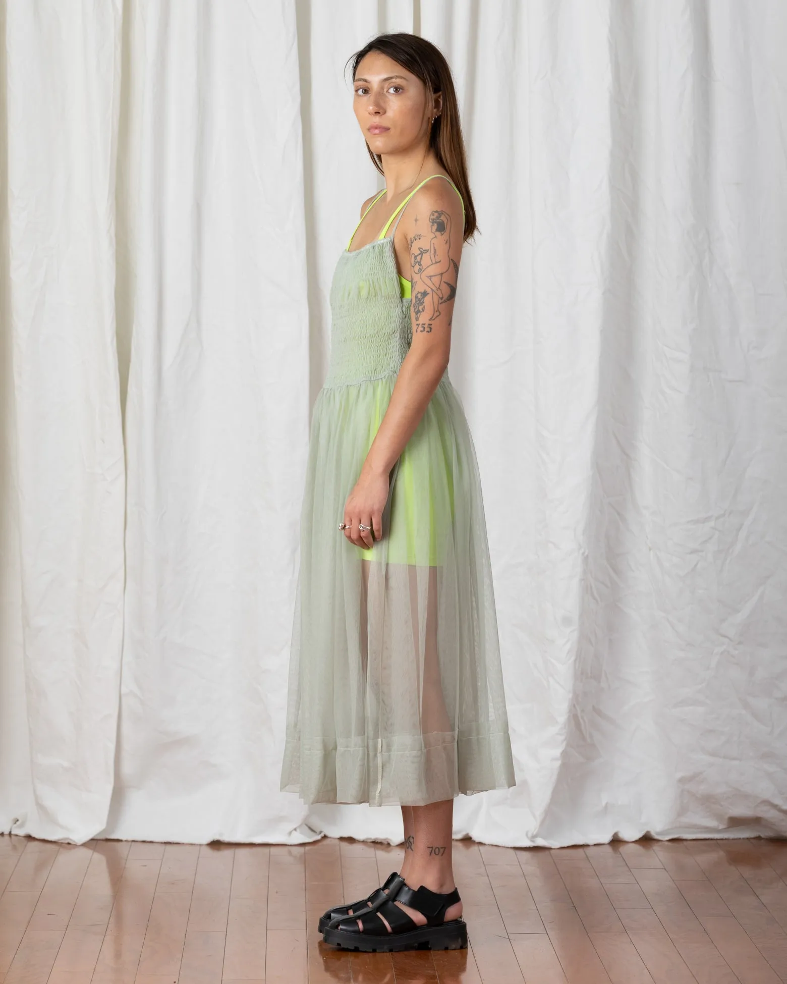 MESH BALLERINA DRESS - GREEN TEA