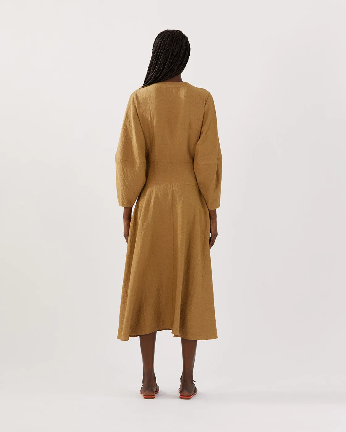 Michaela Dress Viscose Linen Blend Caramel