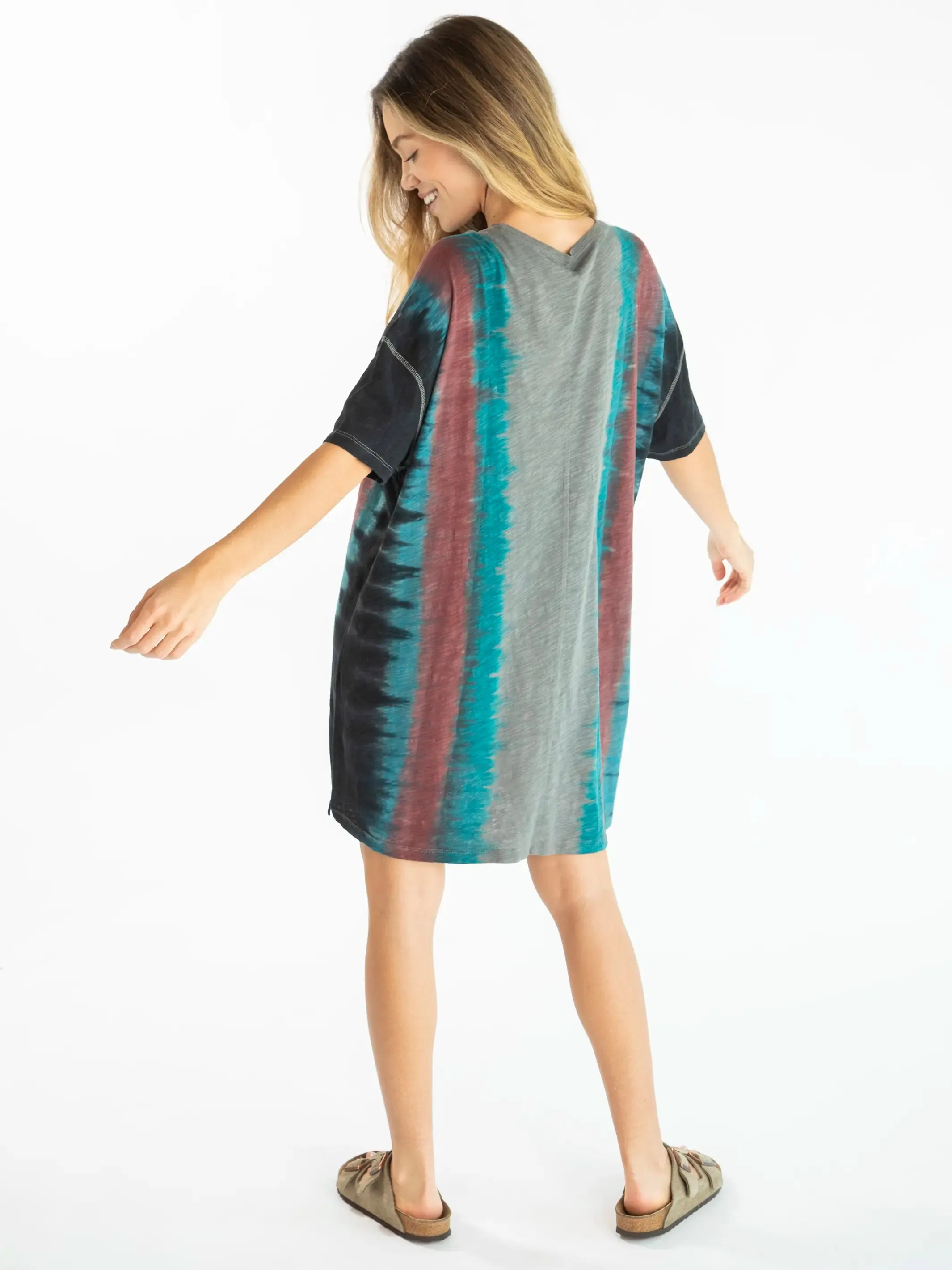 Misty Oversized Cotton Tee Mini Dress - Turquoise Tie-Dye