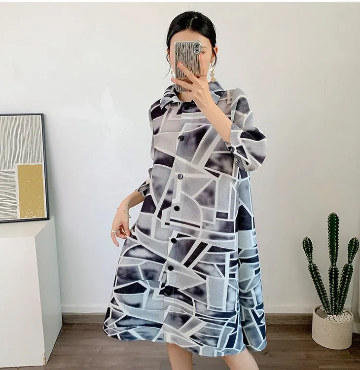 Miyake Pleated Oversize Shirt Dress