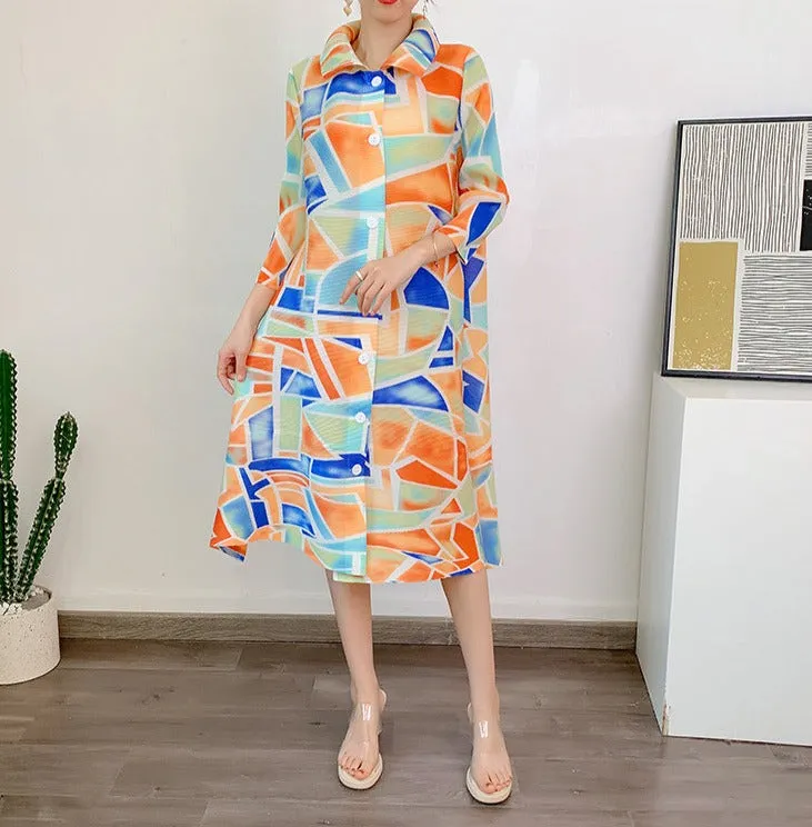 Miyake Pleated Oversize Shirt Dress