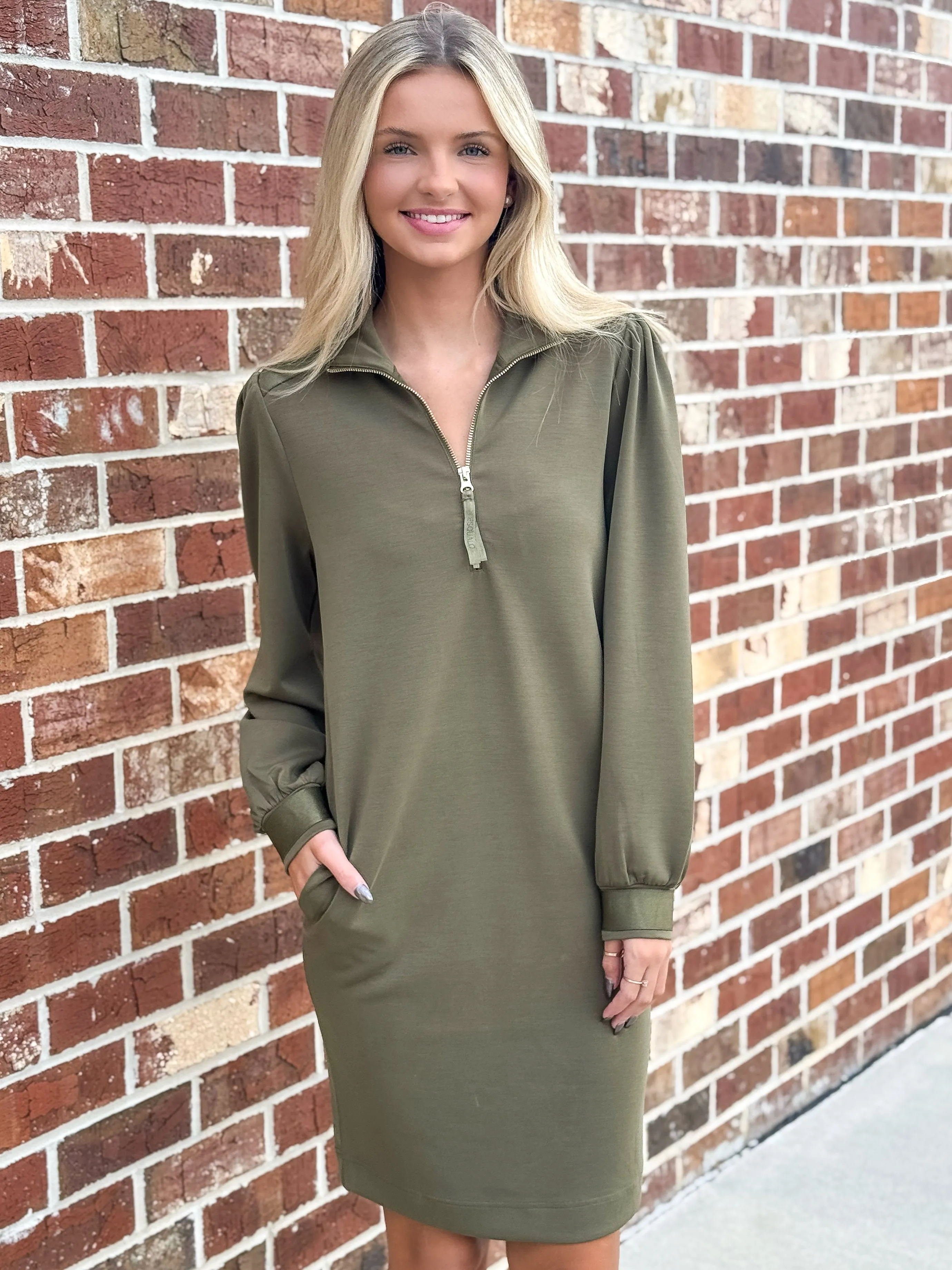 Modal Zip Dress (Moss Green)