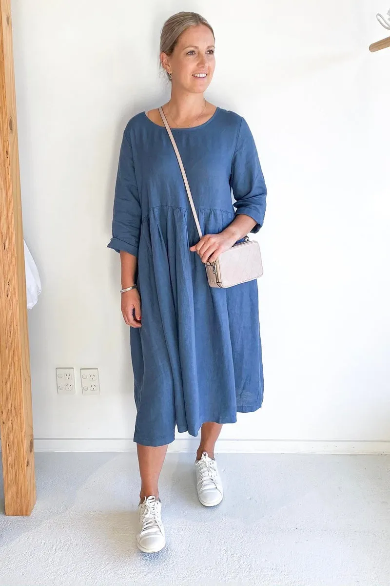 Montaigne Paris - Baggy Linen Dress - Denim Blue