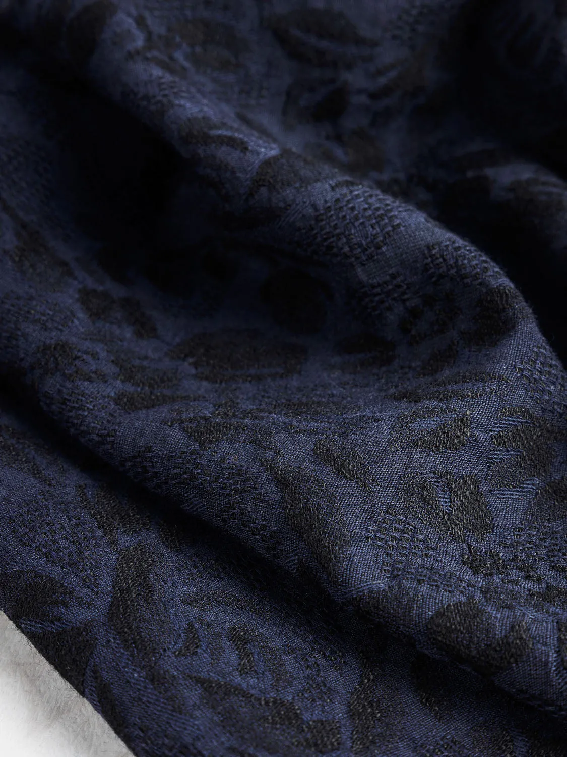 Moody Roses Viscose Brocade Deadstock - Navy   Black - Swatch