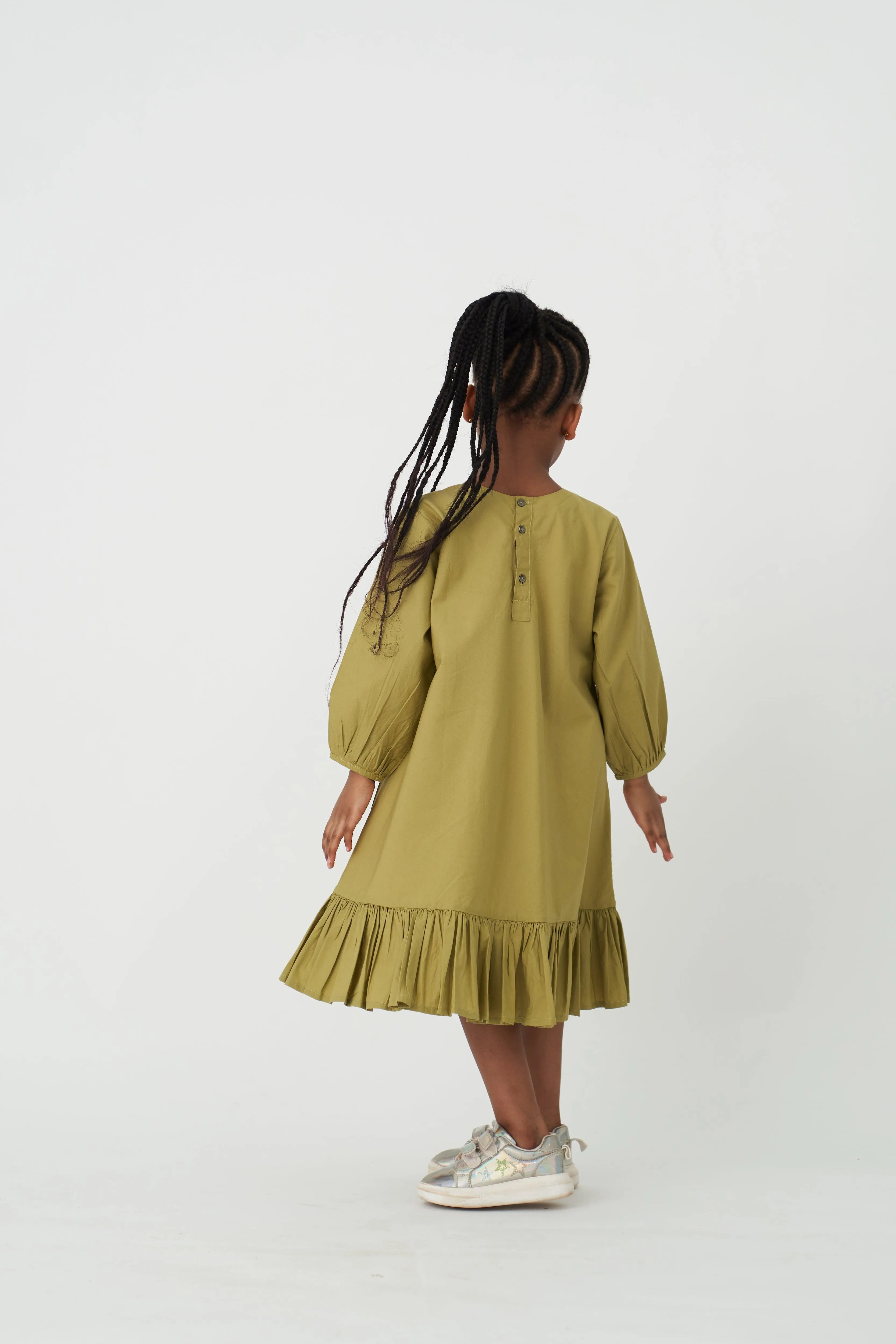 MOSS GREEN BOTTOM FRILL DRESS