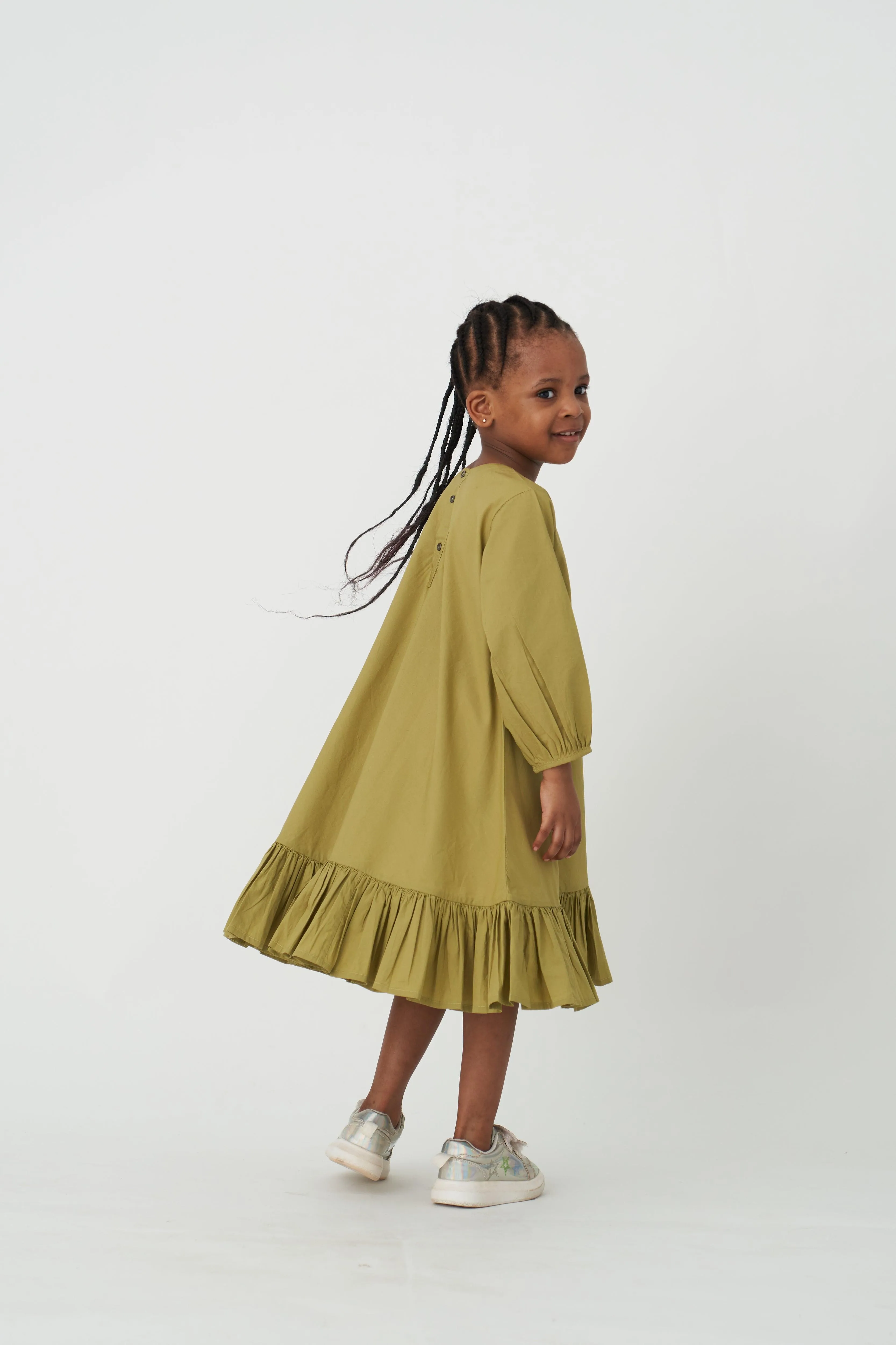 MOSS GREEN BOTTOM FRILL DRESS