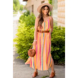 Multi Color Striped Thin Strapped Maxi