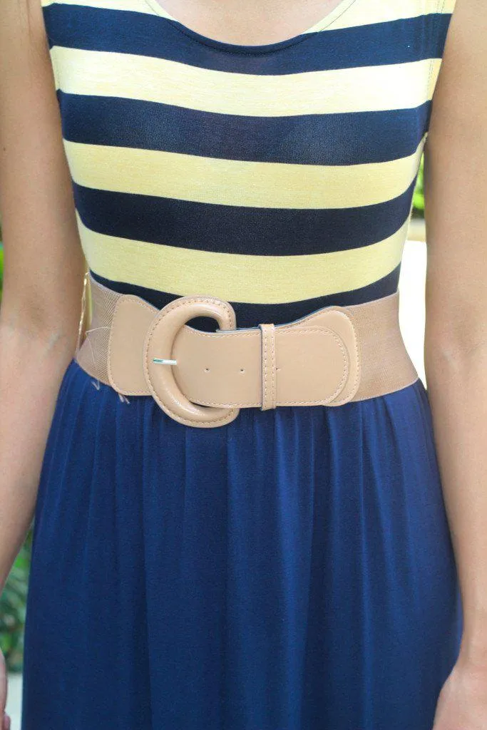 Navy and Yellow Maxi Dress with Belt