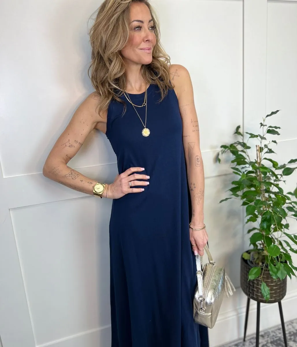 Navy Column Midi Dress