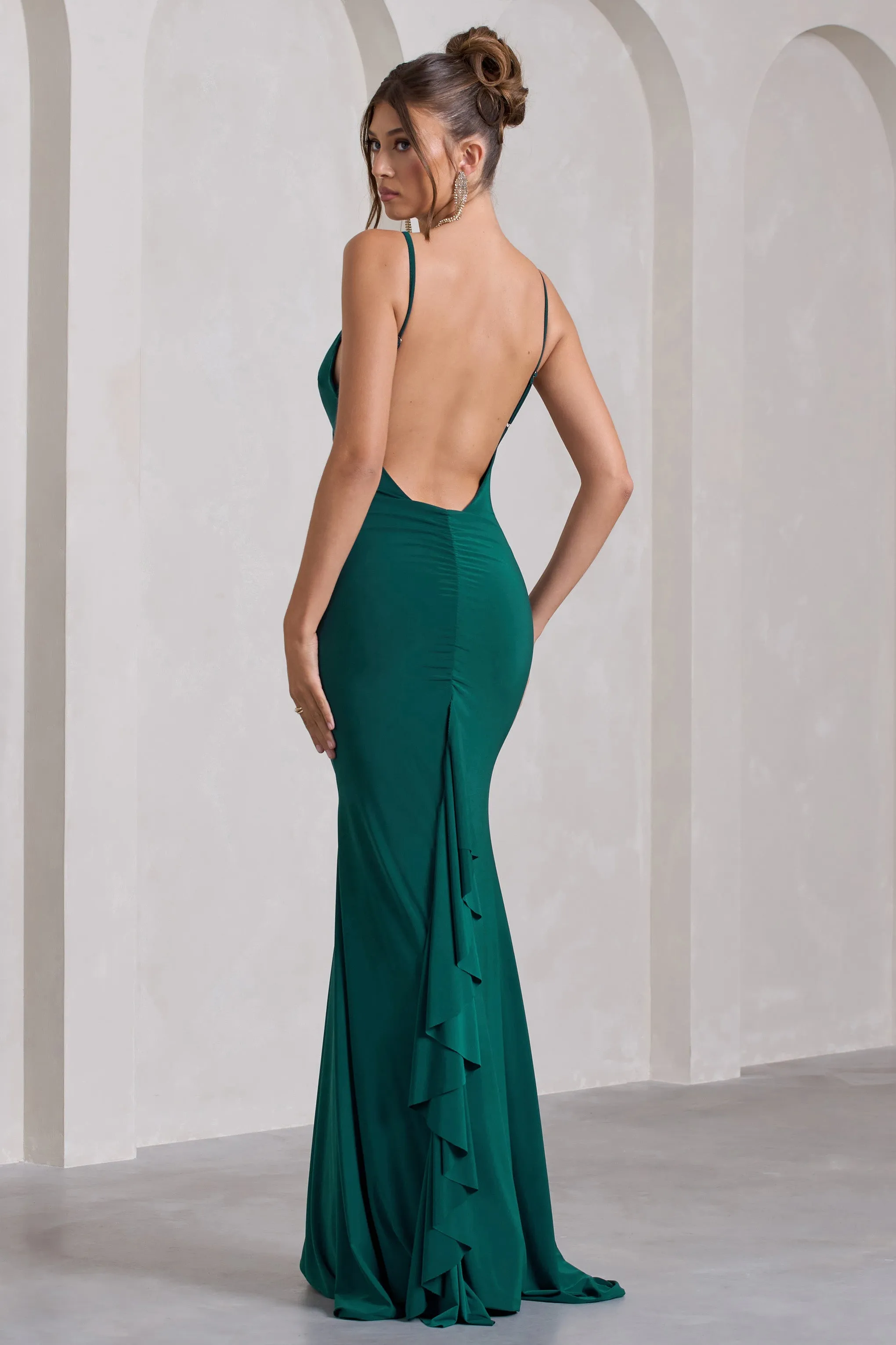 Naya | Bottle Green Strappy V-Neck Fishtail Maxi Dress