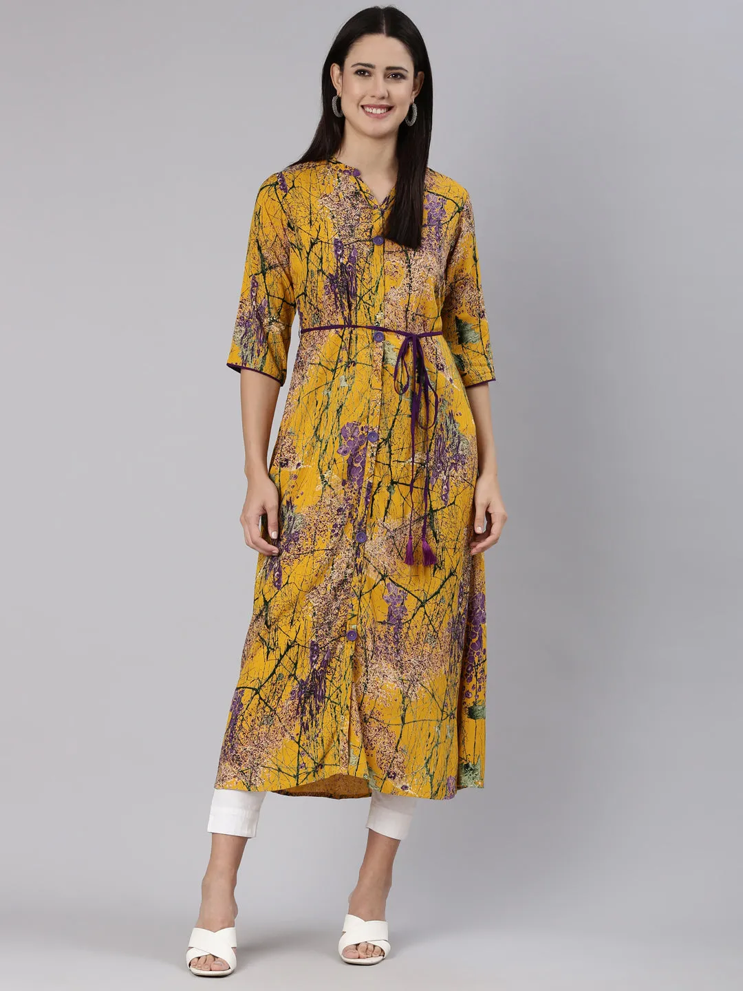 Neeru's Mustard Straight Casual Tropical Dress