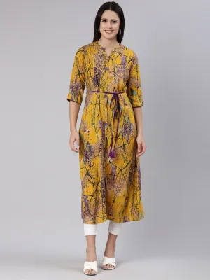 Neeru's Mustard Straight Casual Tropical Dress