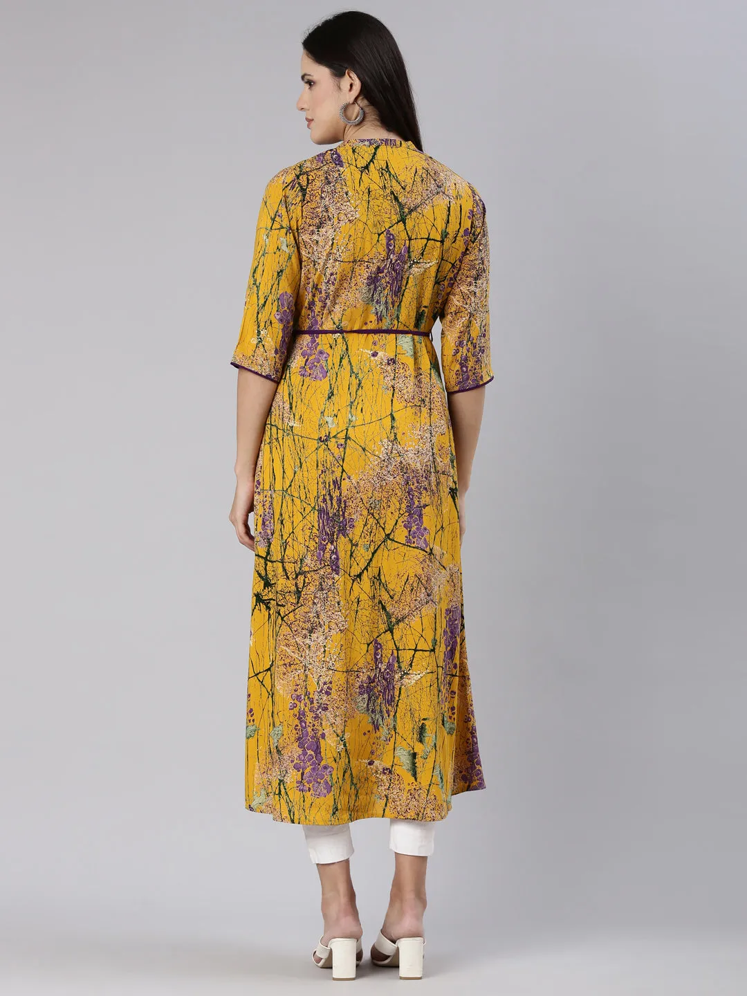 Neeru's Mustard Straight Casual Tropical Dress