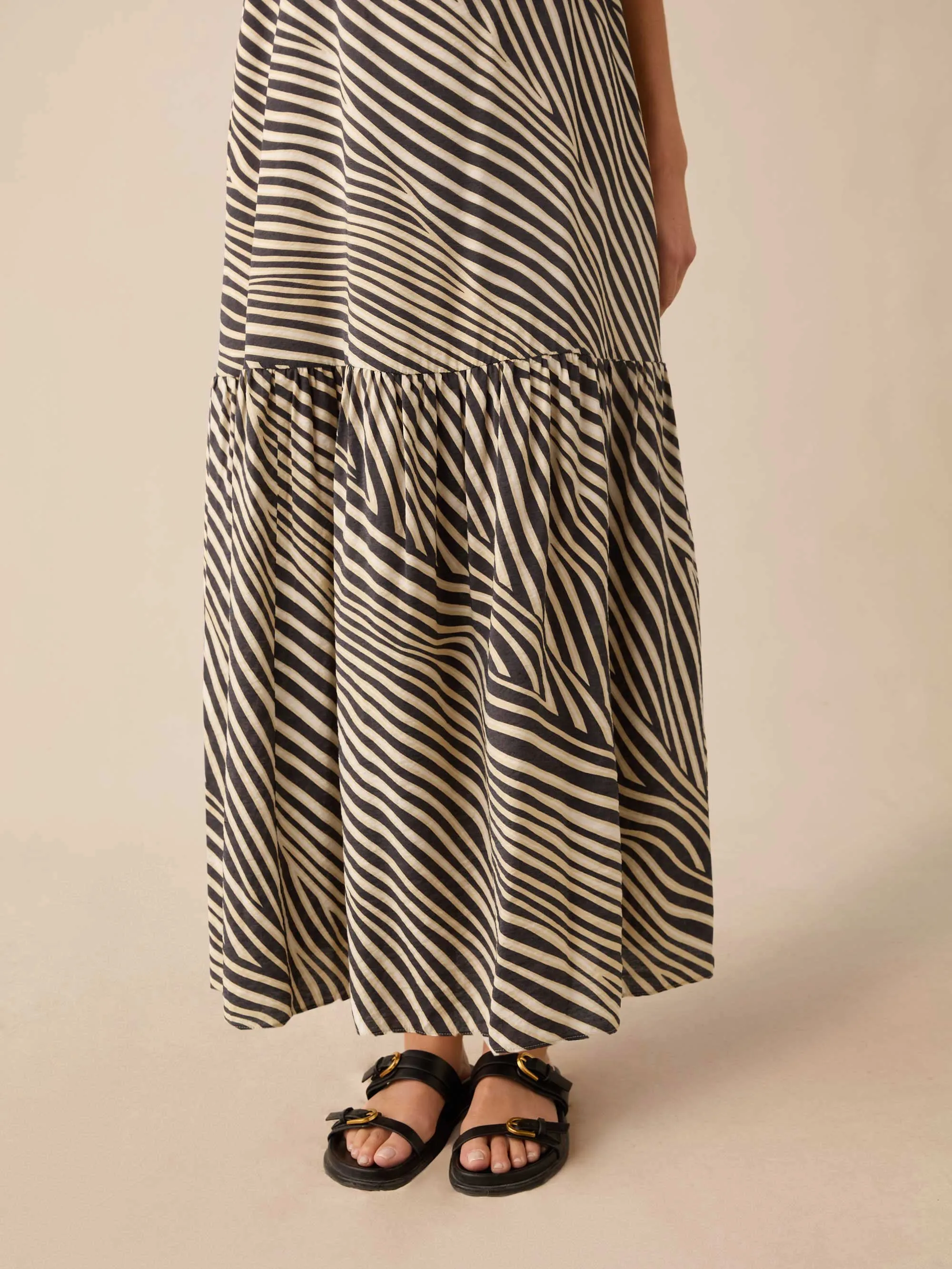 Neutral Animal Print Tiered Maxi Dress