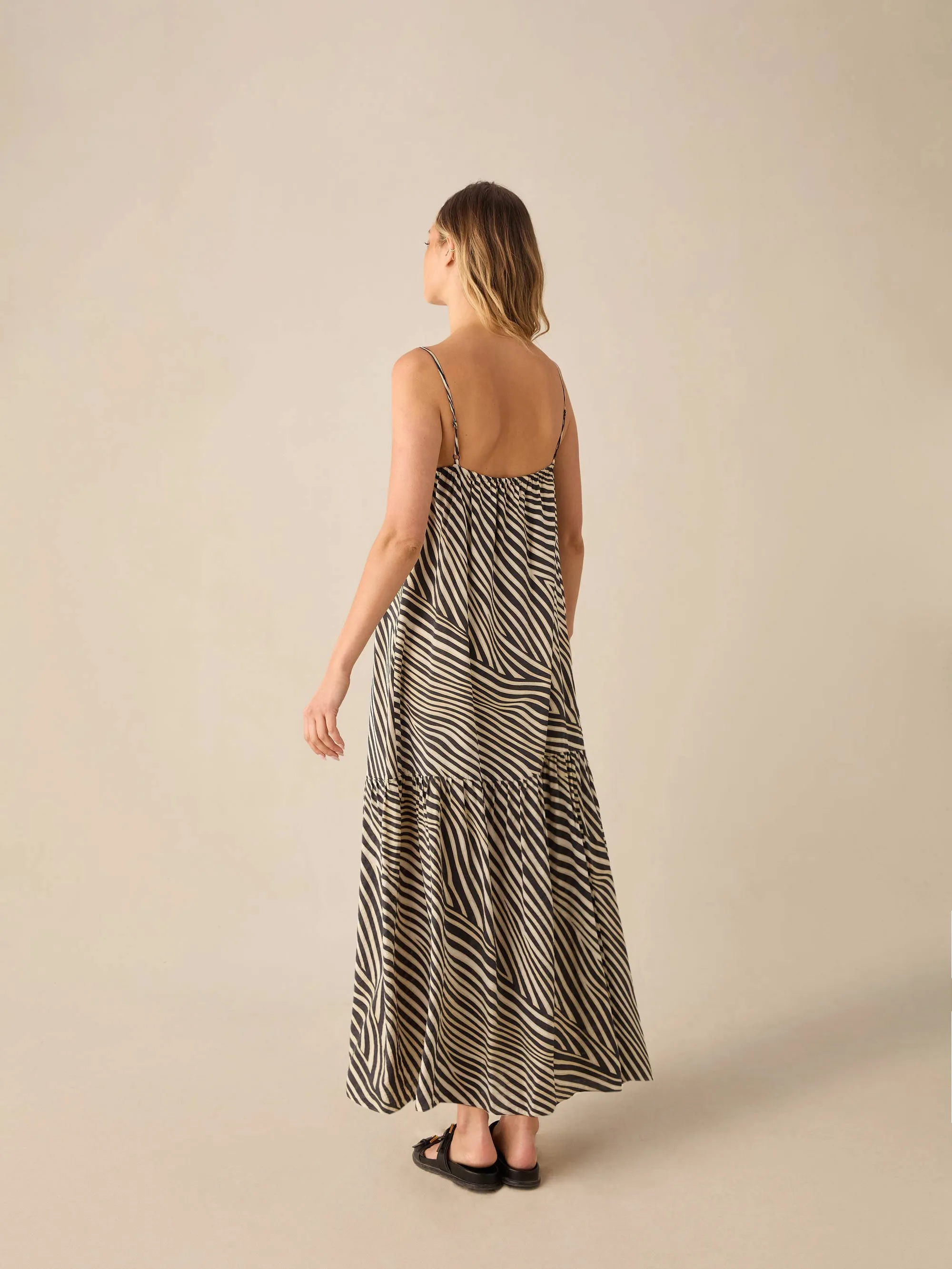 Neutral Animal Print Tiered Maxi Dress