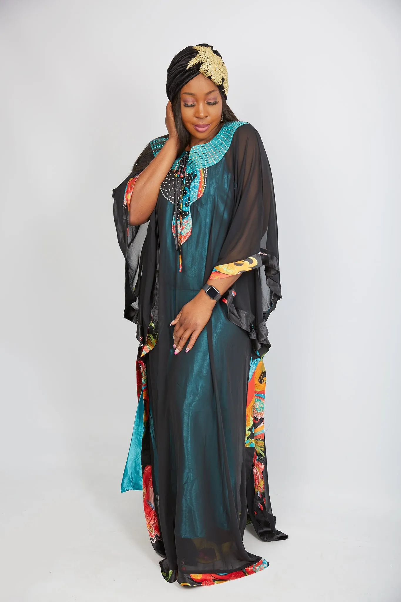 New in African Inspired Chiffon Kaftan Bubu Maxi Dress - Yolanda