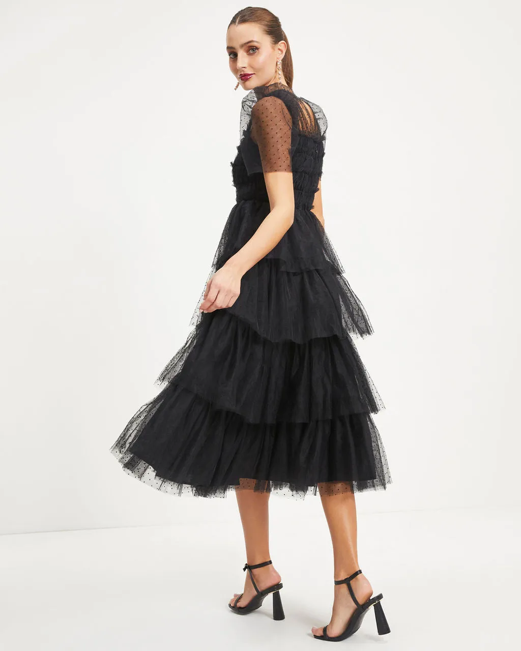 Night At The Opera Tulle Tiered Polka Dot Maxi Dress