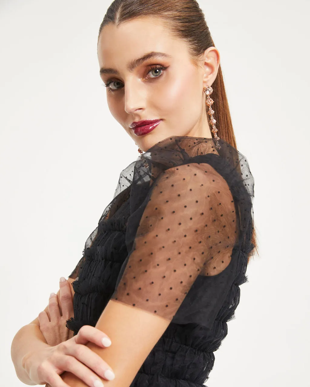 Night At The Opera Tulle Tiered Polka Dot Maxi Dress