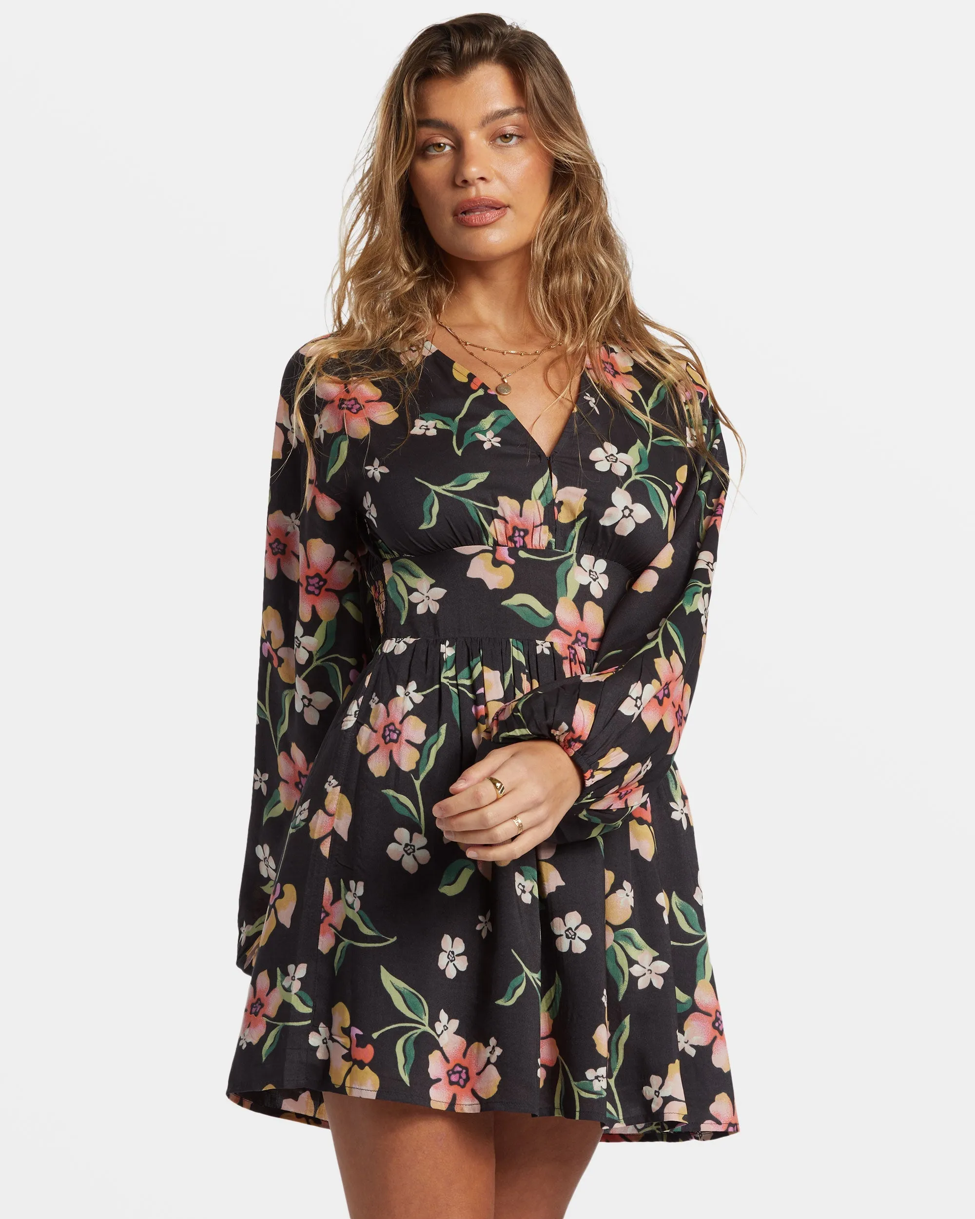 Night Bloom Mini Dress - Black Sands