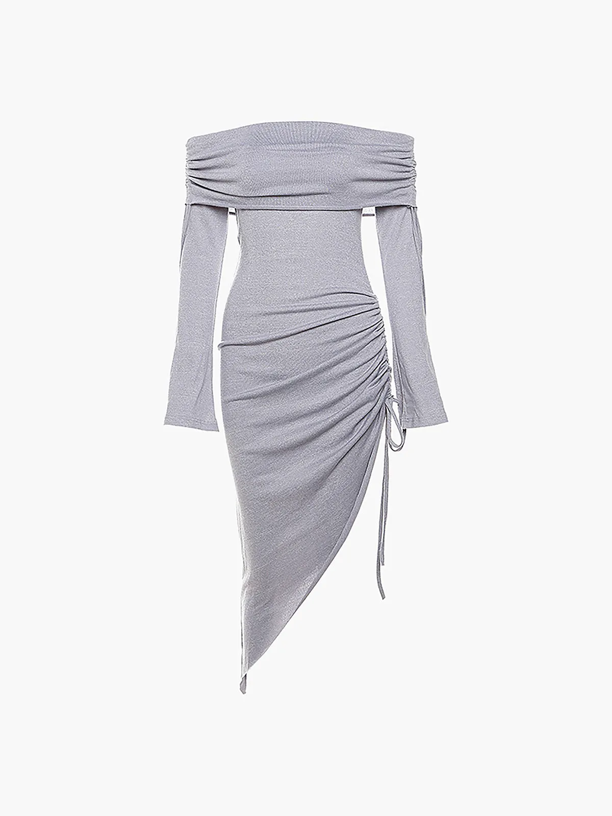 Off-Shoulder Drawstring Irregular Trendy Hem Long Dress