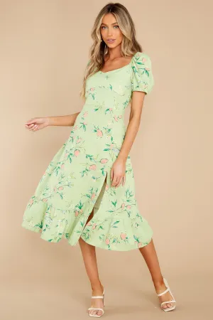 Oh So Fresh Pastel Green Floral Print Midi Dress