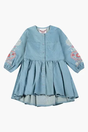 Paper Wings Pleated Folk Girls Dress