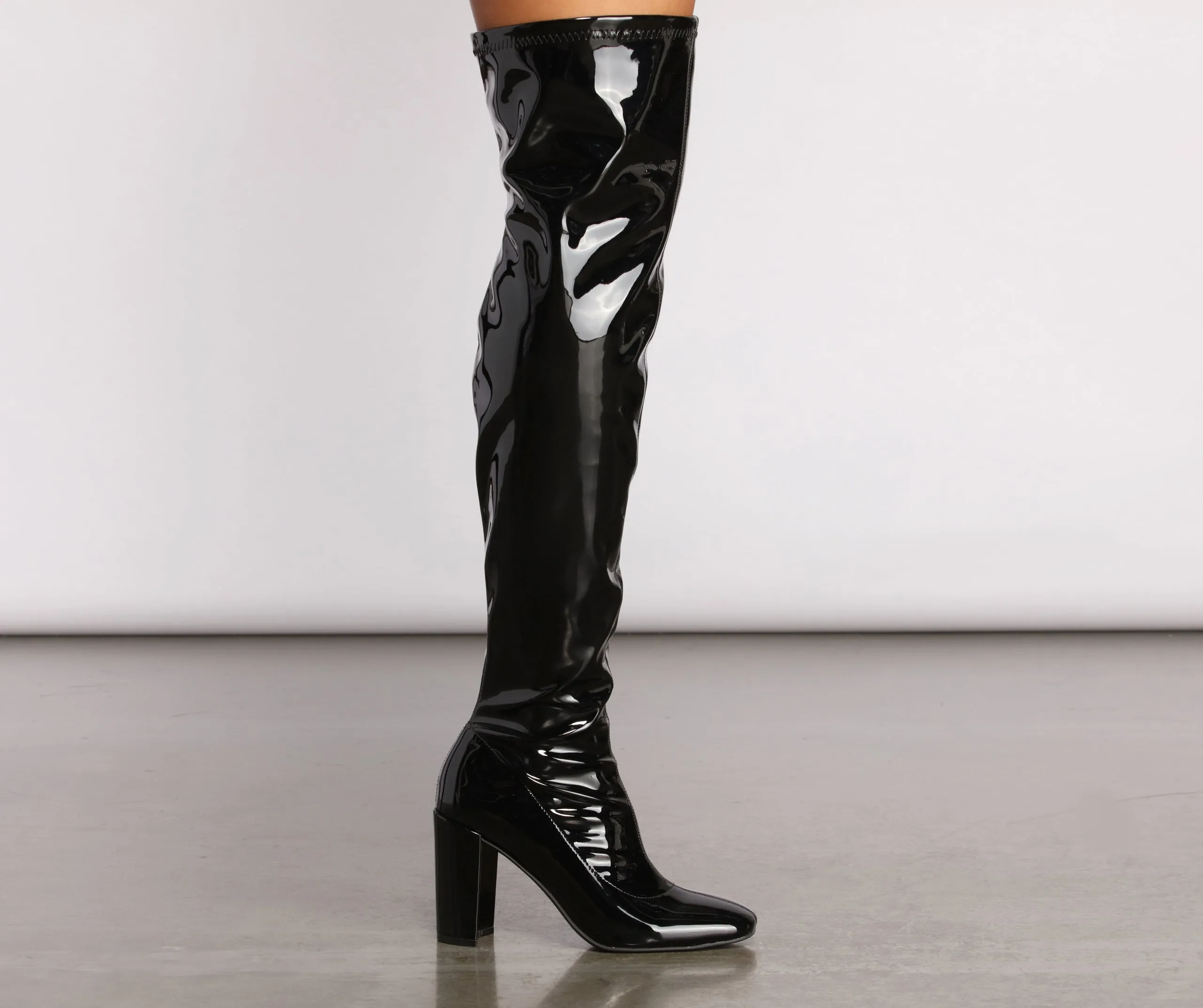 Patent Faux Leather Thigh-High Heeled Boots