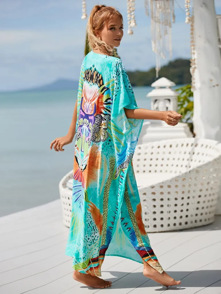 Patterned V Neck Summer Kaftan Dresses