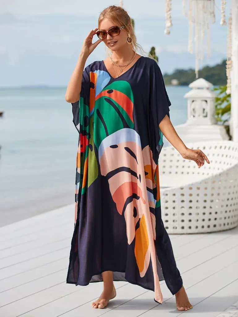 Patterned V Neck Summer Kaftan Dresses