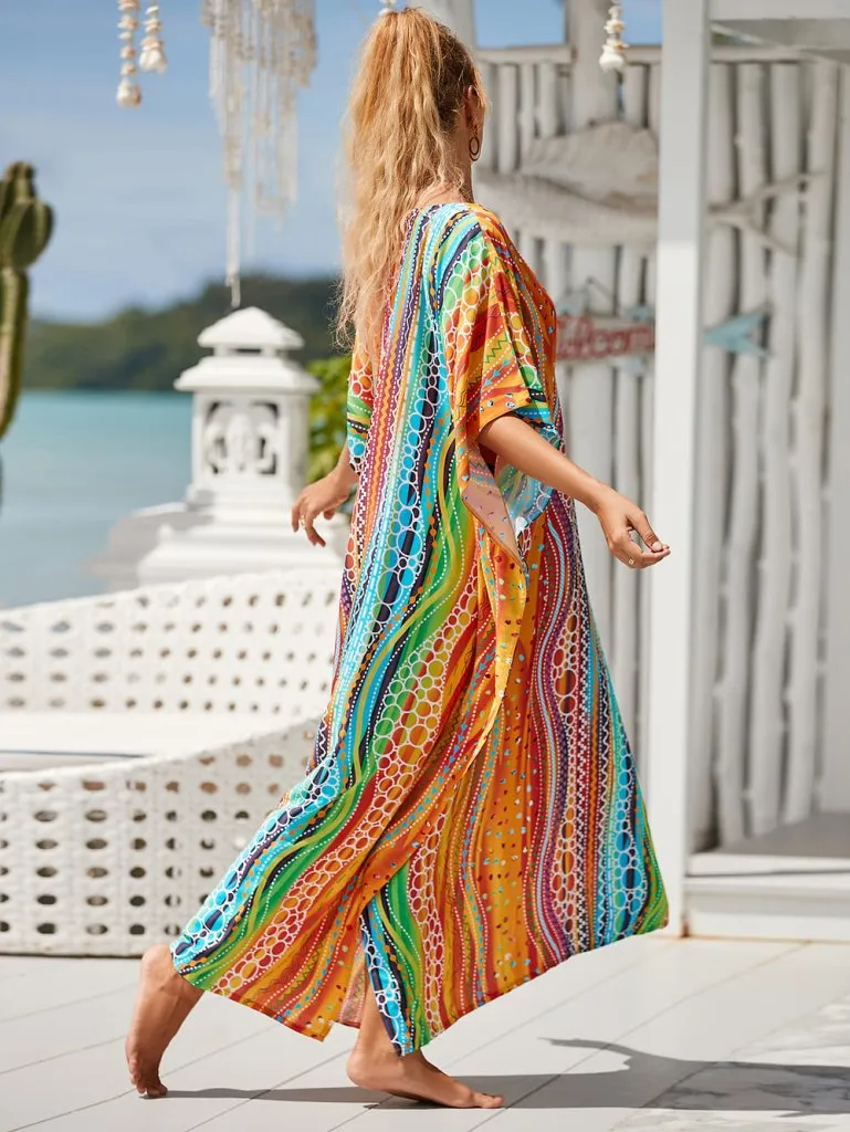 Patterned V Neck Summer Kaftan Dresses