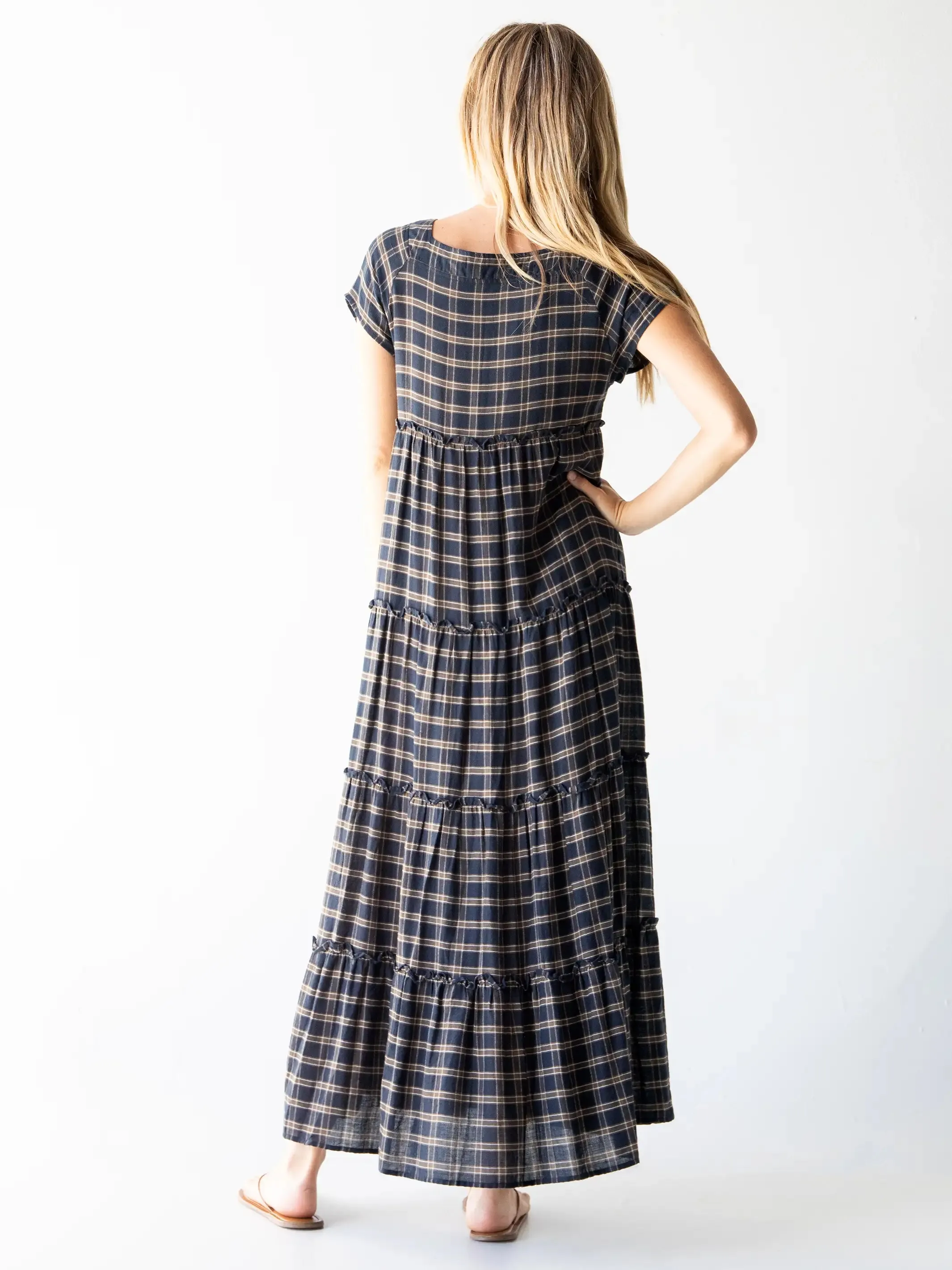 Plaid Berkley Maxi Dress - Navy Tan Plaid