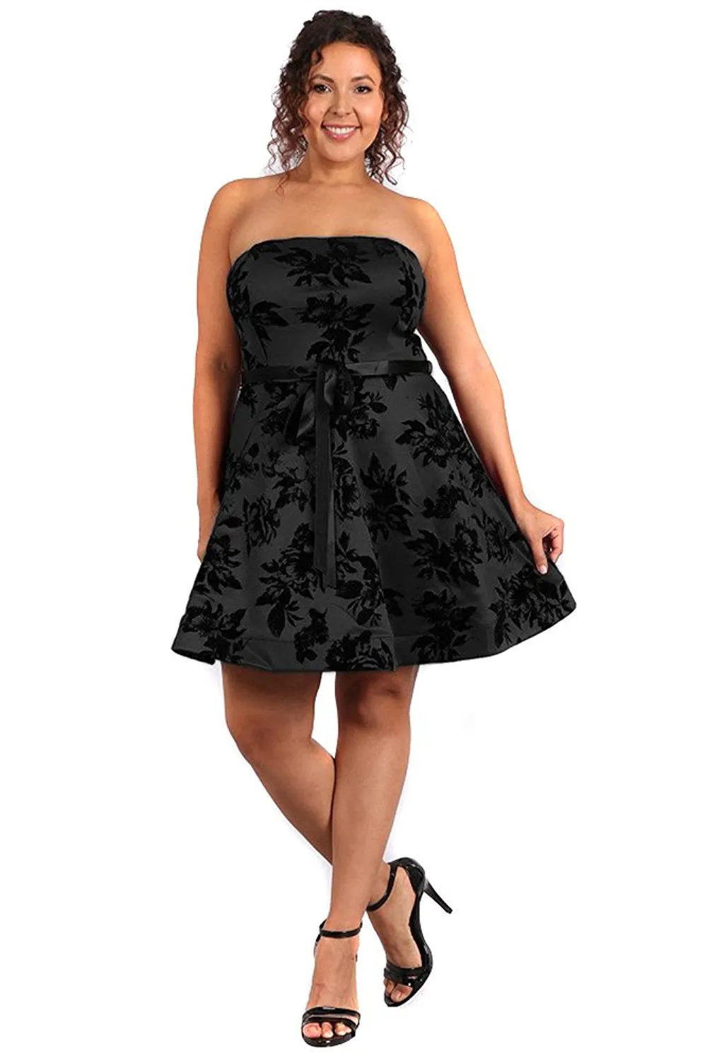 Plus Size Floral Design Strapless Fit & Flare Cocktail Dress U.S.A