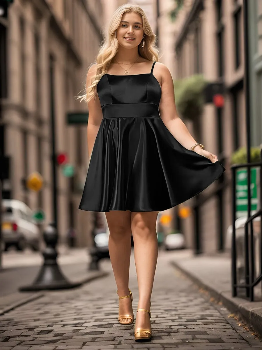 Plus Size Satin Spaghetti Strap Backless A-Line Short Homecoming Dress