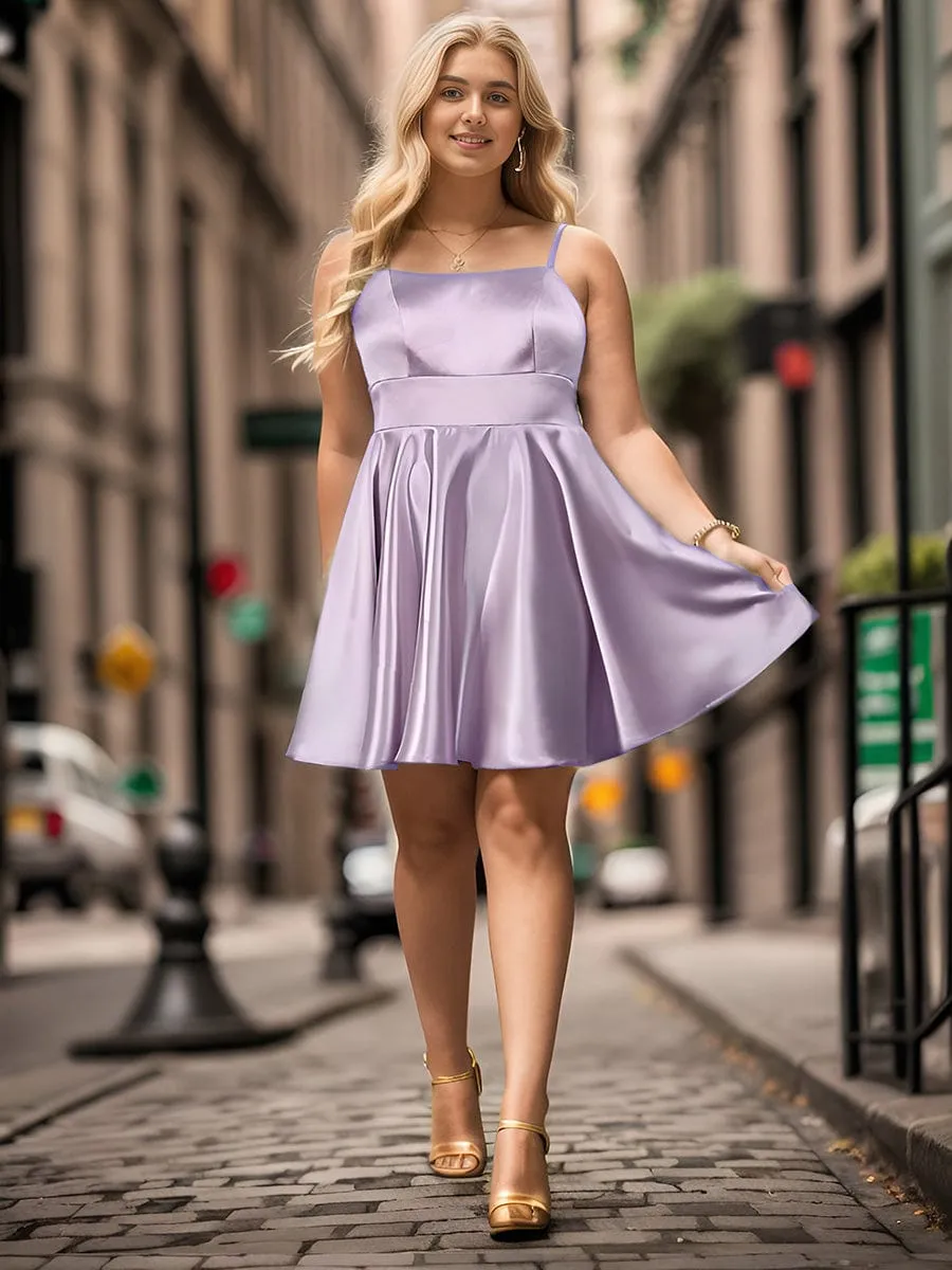 Plus Size Satin Spaghetti Strap Backless A-Line Short Homecoming Dress