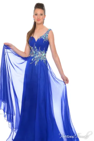 Precious Formals S53012 Size 0 ROYAL One Shoulder prom dress pageant Chiffon