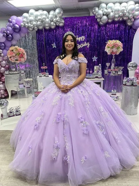 Princess Lavender Prom Off-the-Shoulder Ball Gown Dresses