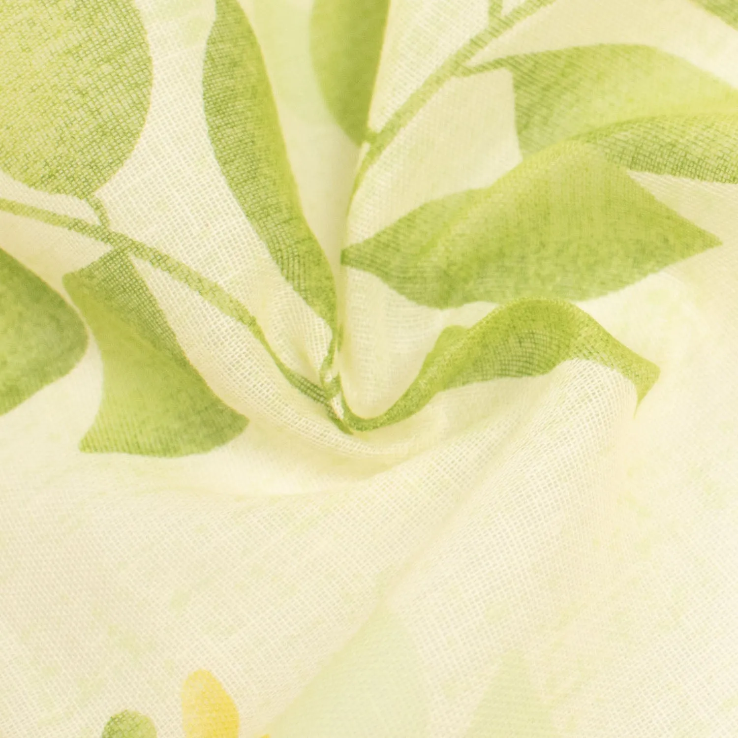 Printed Cotton Voile Design-36 Green Leaves on Light Yellow