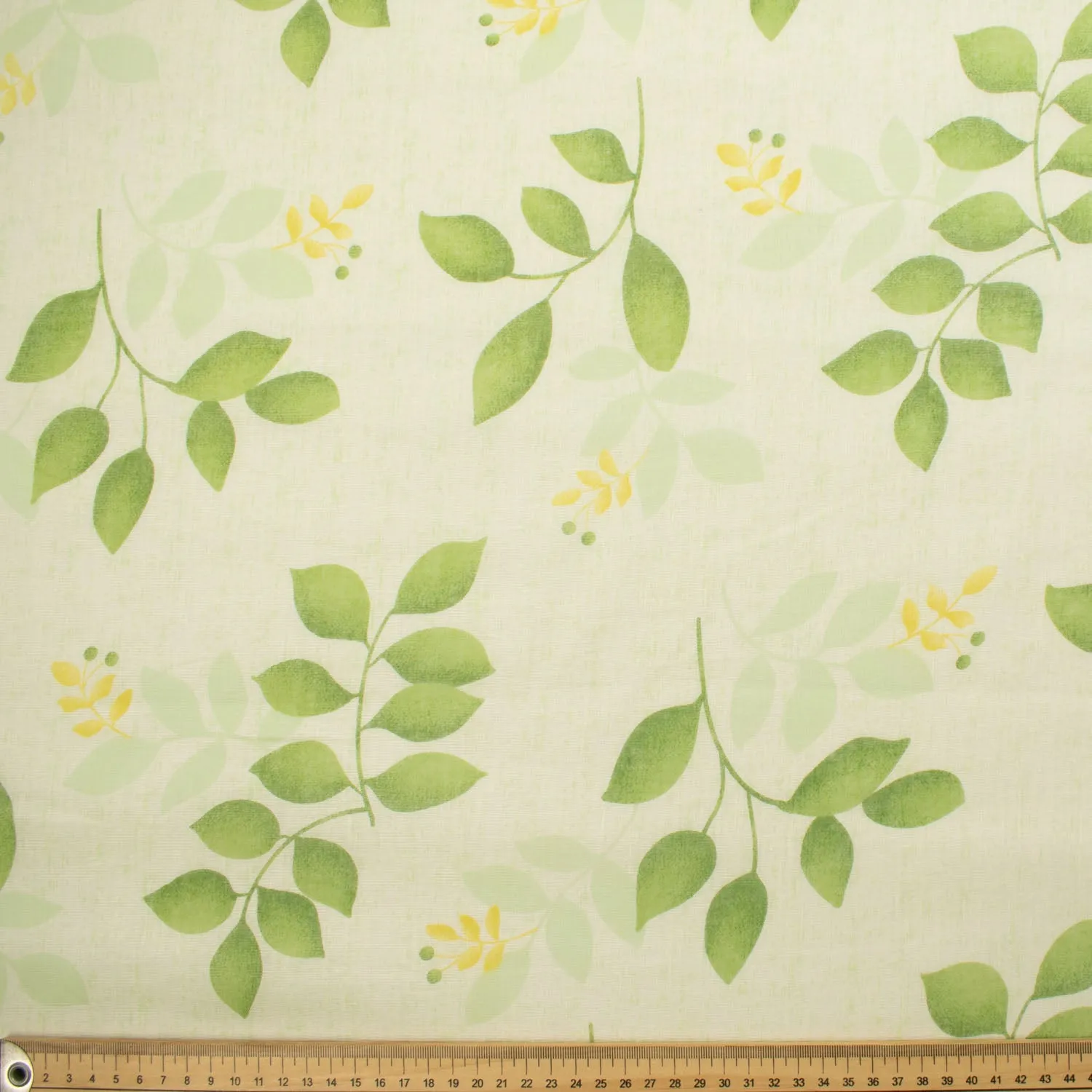 Printed Cotton Voile Design-36 Green Leaves on Light Yellow