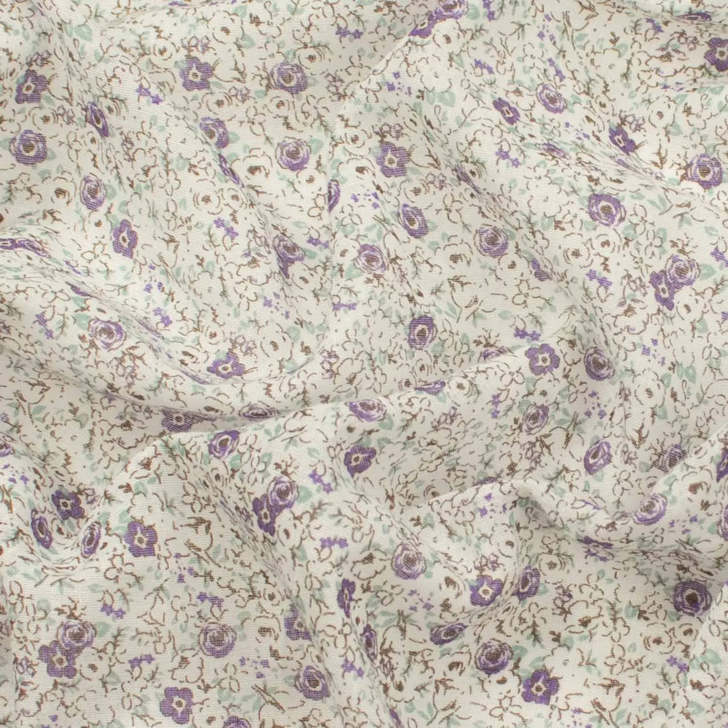 Printed Cotton Voile Design-72 Purple Mini Floral on White