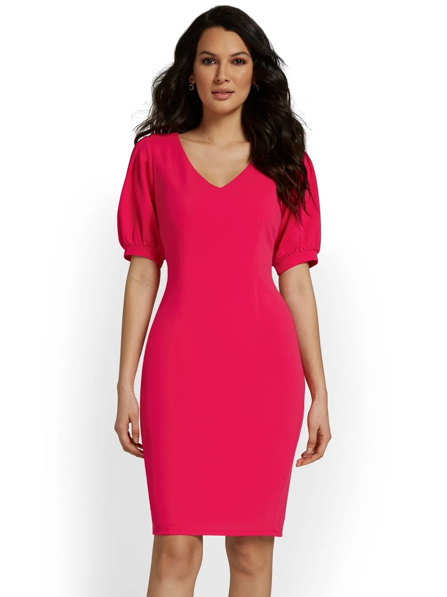 Puff-Sleeve Sheath Dress - Magic Crepe®