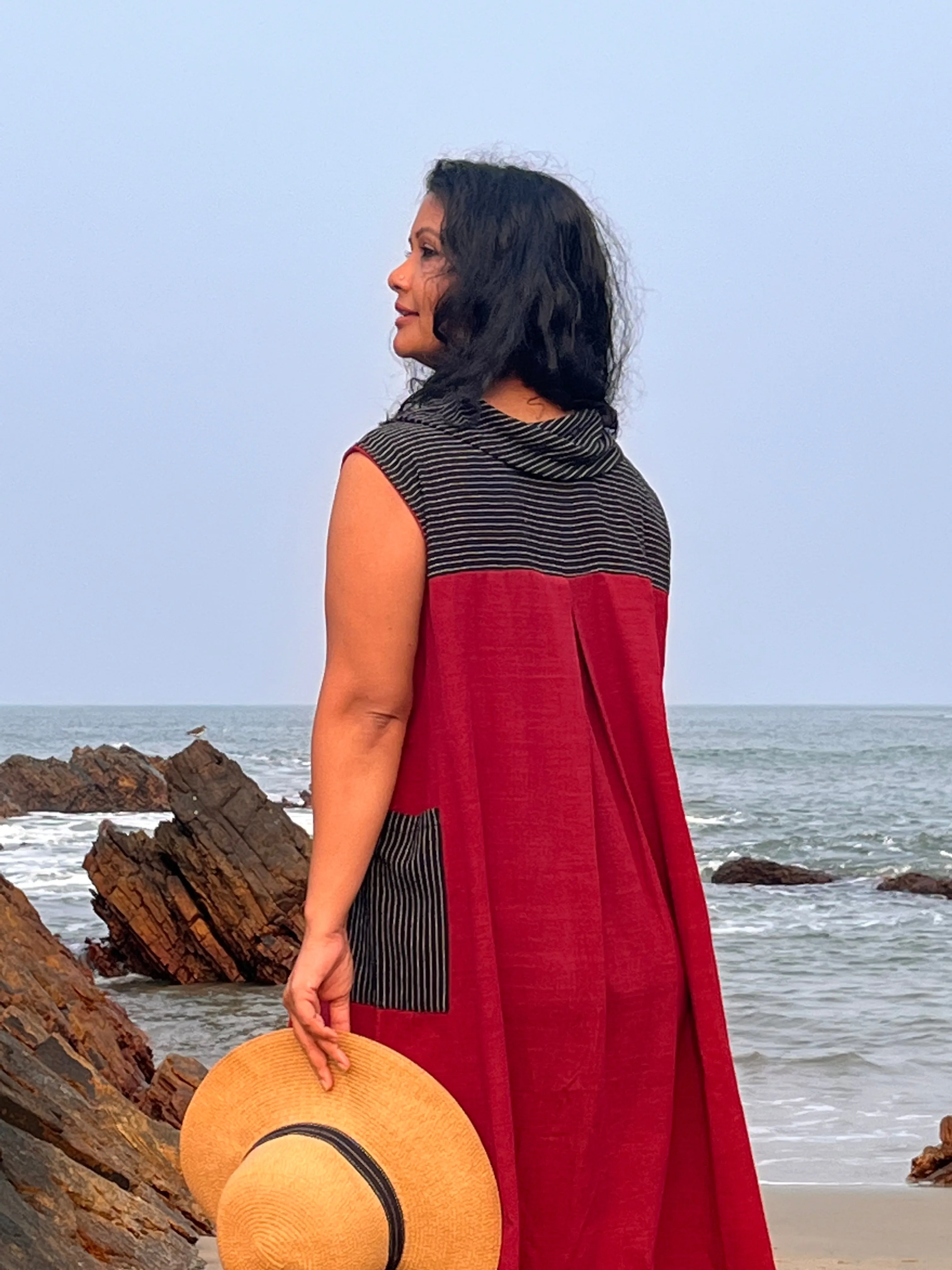 Red Cowl Neck Naturally Dyed Midi Dress