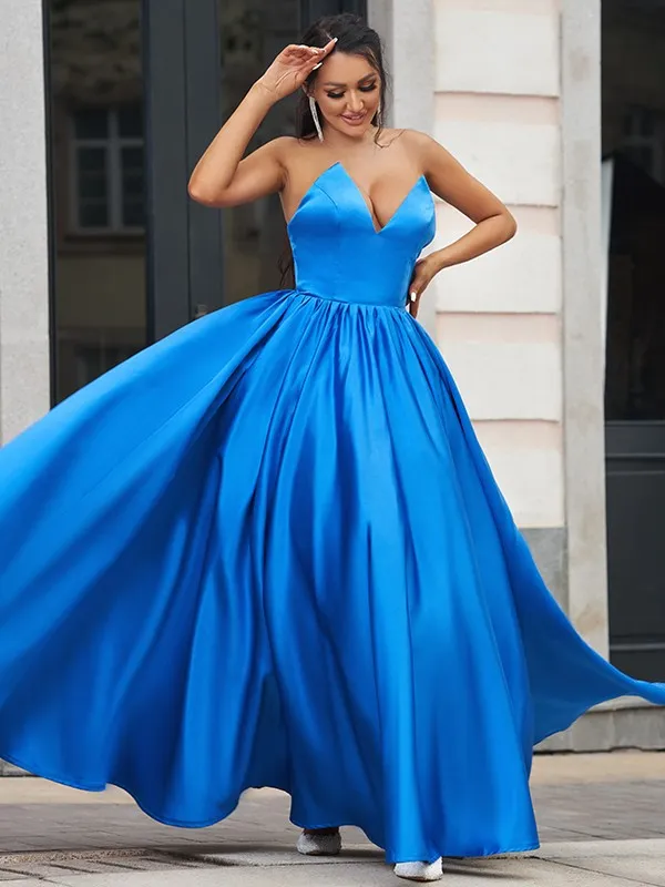 Regal Sapphire V-Neck Gown for a Night to Remember