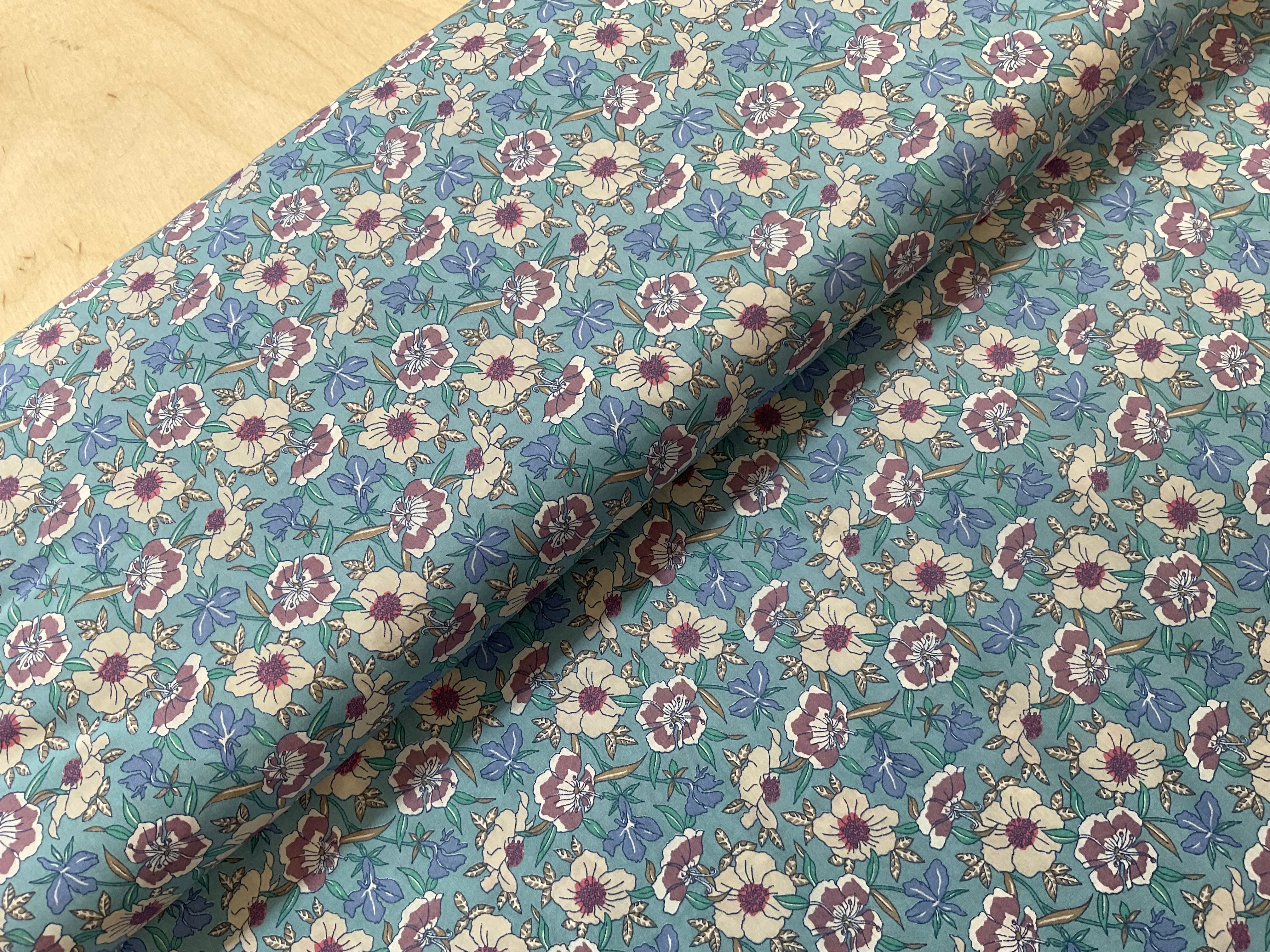 Retro Floral on Blue Cotton Lawn