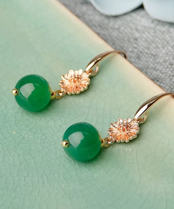 Retro Green Metal Daisy Metal Drop Earrings