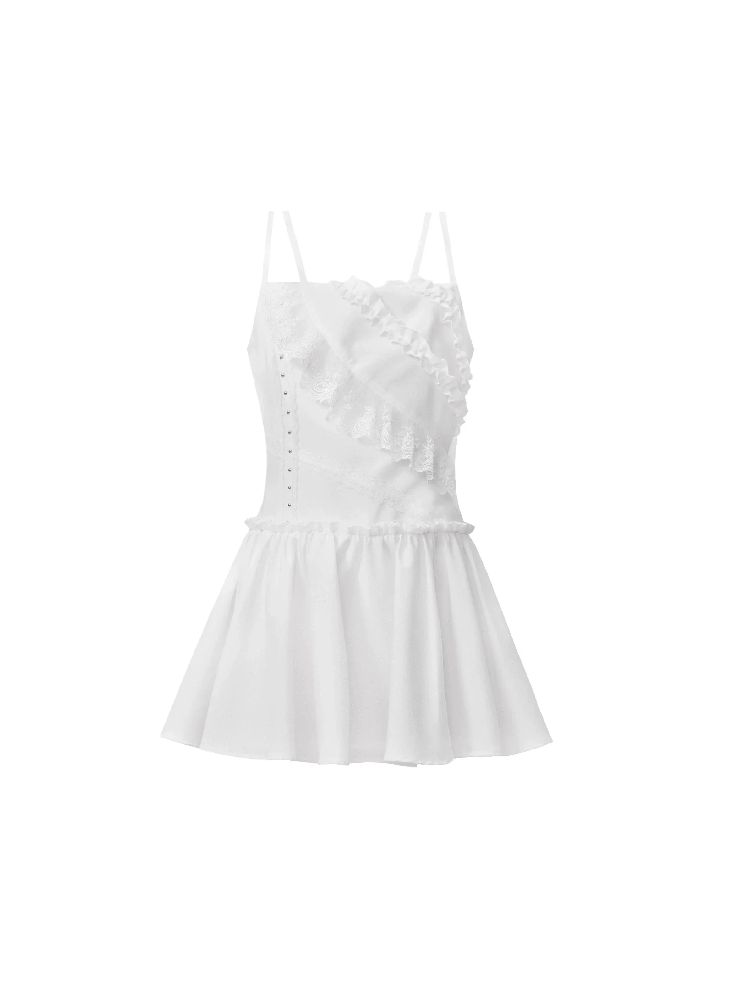 Romantic Eyelet Lace Mini Dress - White Summer Spaghetti Strap Sundress