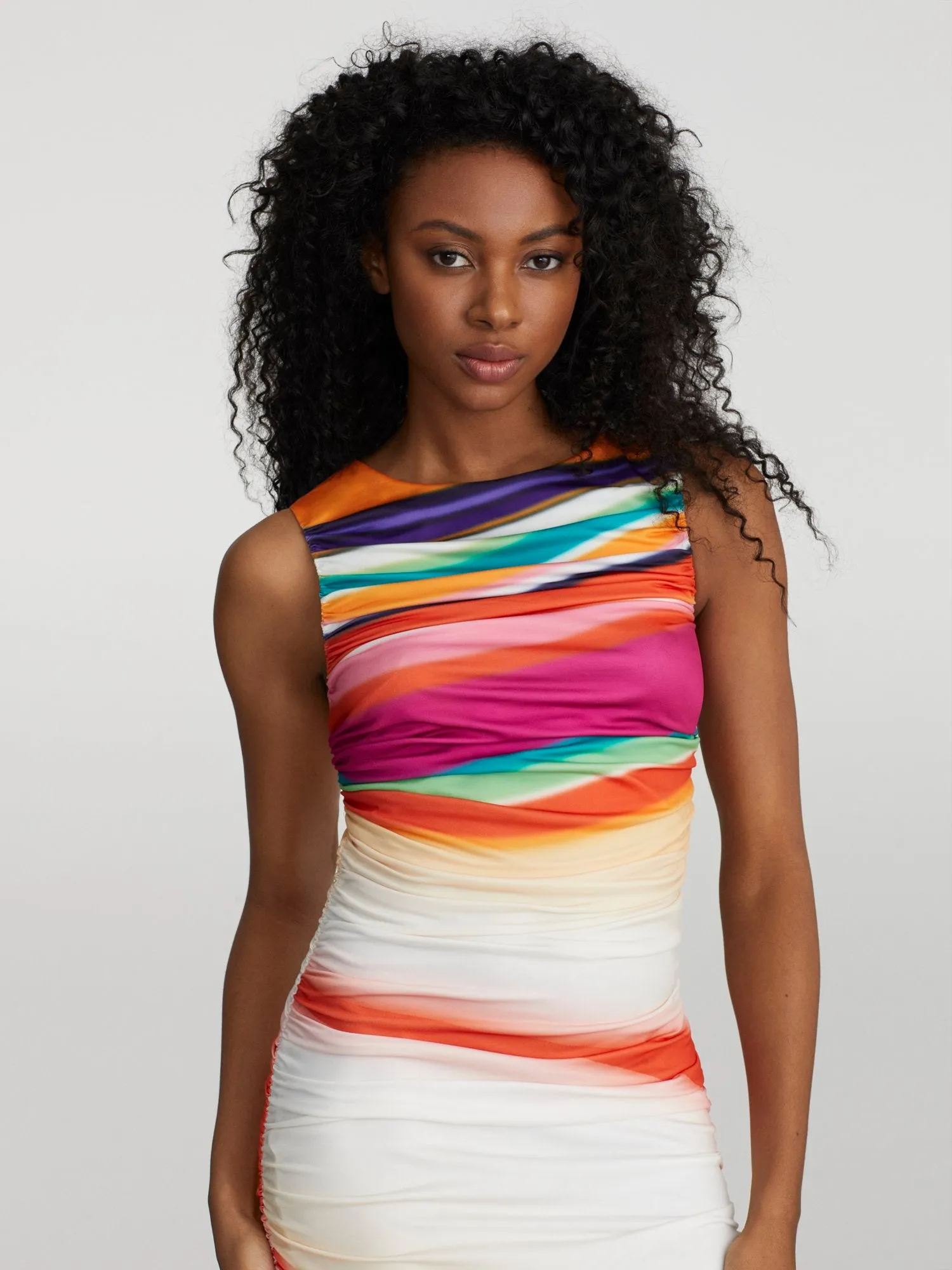 Roz Swirl-Print Ruched Dress