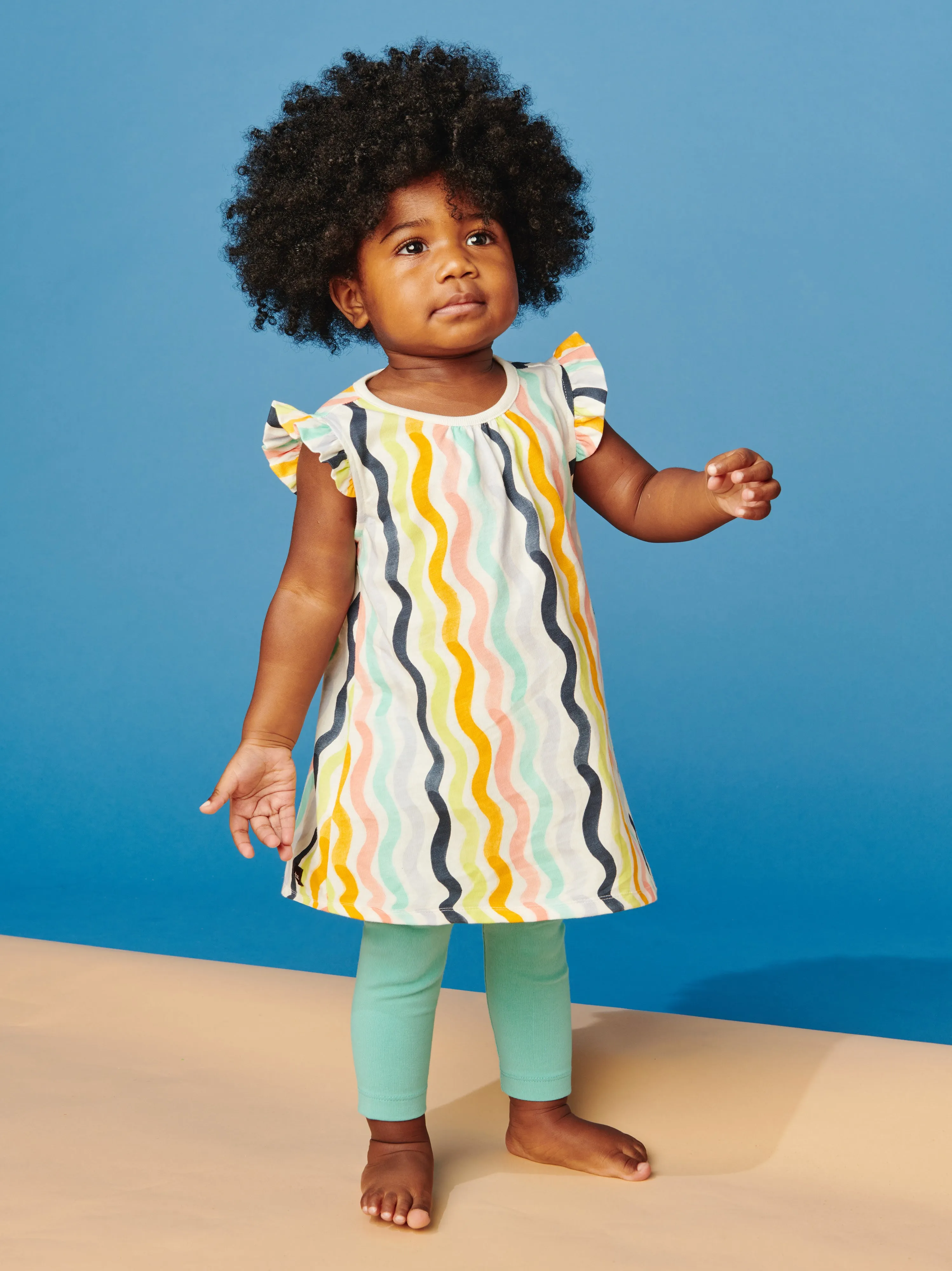 Ruffle Shoulder Baby Dress - Rainbow Wave